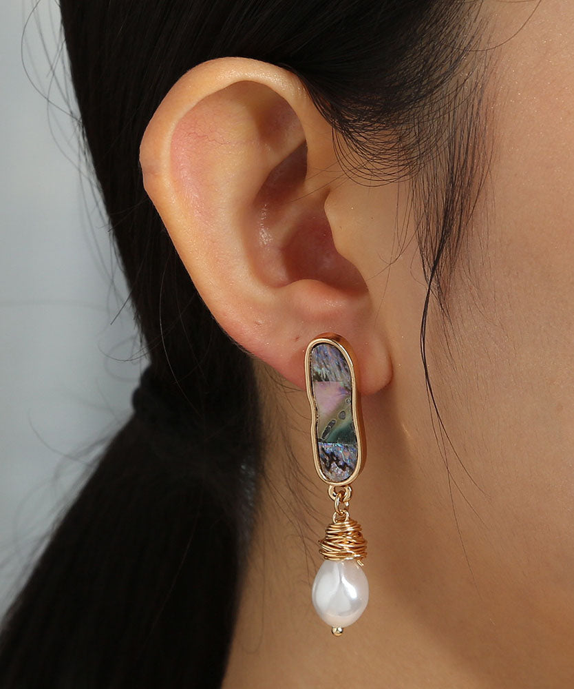 Chic Sterling Silver Inlaid Jade Abalone Shell Drop Earrings