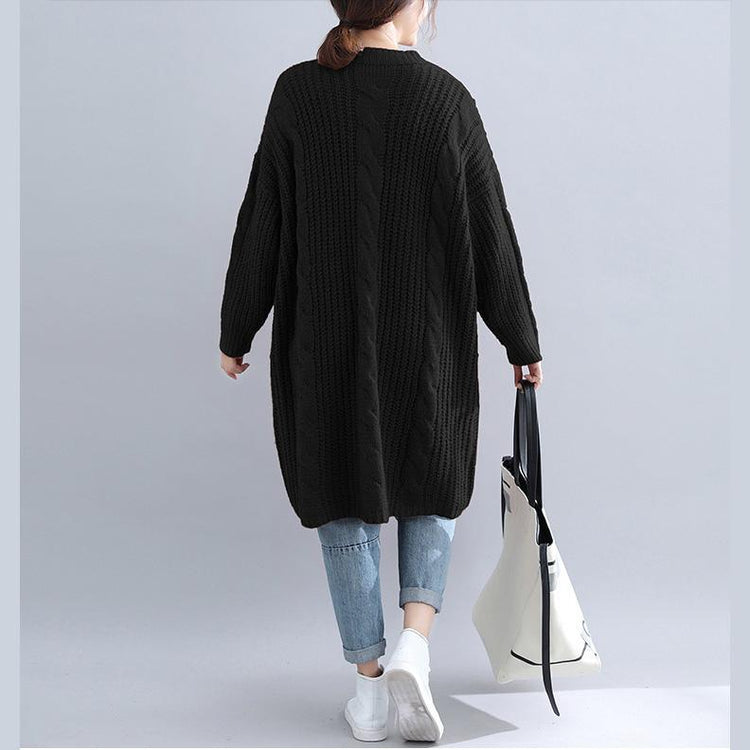 Chic Sweater dress outfit Quotes v neck thick black Big knit dress - Omychic