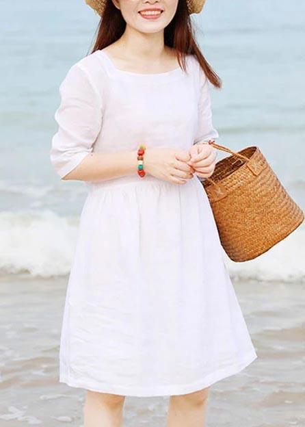 Chic Tunics Special Collar Design Loose White Folded Dress - Omychic