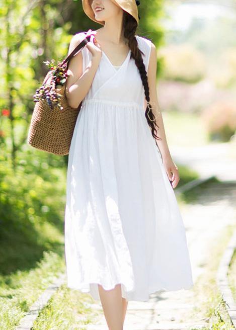 Chic V Neck Sleeveless Summer Clothes Design White Traveling Dress - Omychic