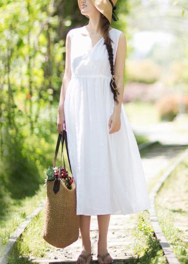 Chic V Neck Sleeveless Summer Clothes Design White Traveling Dress - Omychic