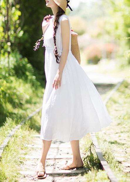 Chic V Neck Sleeveless Summer Clothes Design White Traveling Dress - Omychic