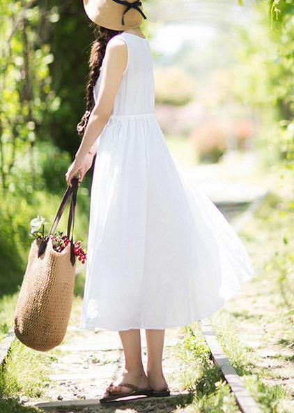 Chic V Neck Sleeveless Summer Clothes Design White Traveling Dress - Omychic