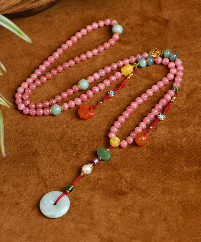 Chic Water Red Jade Pearl Gem Stone Beading Pendant Necklace