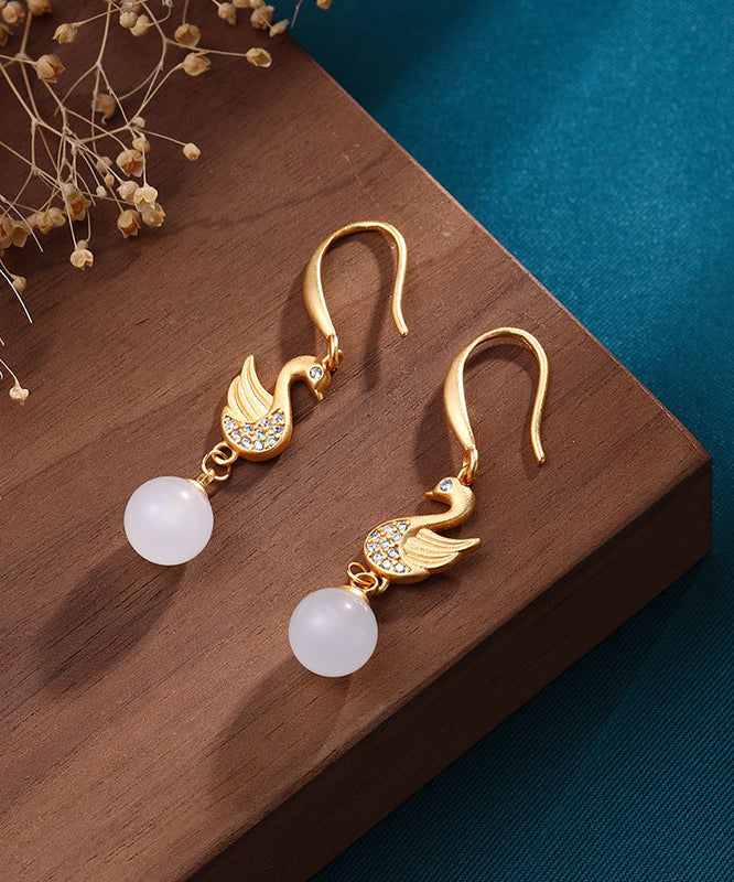 Chic White 24K Gold Inlaid Jade Crystal Hoop Earrings