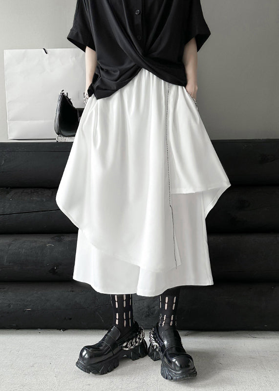 Chic White Asymmetrical Elastic Waist Patchwork Cotton Pants Skirt Fall