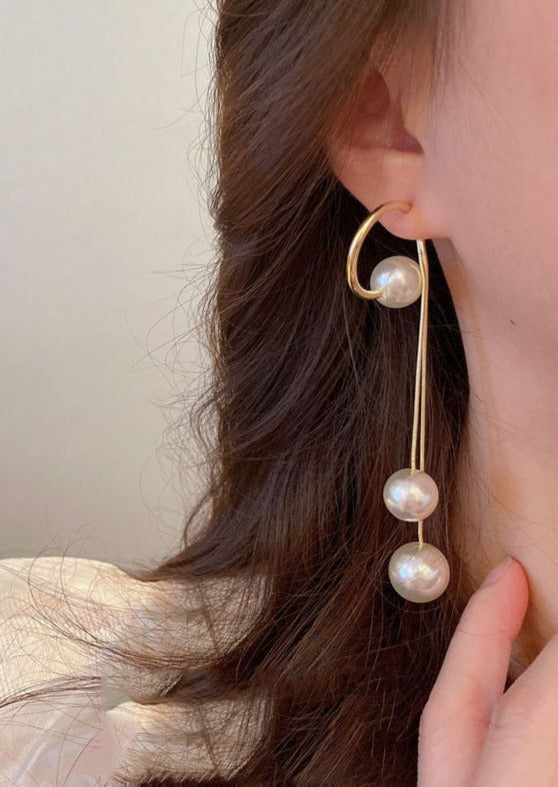 Chic White Copper Pearl Tassel Drop Earrings