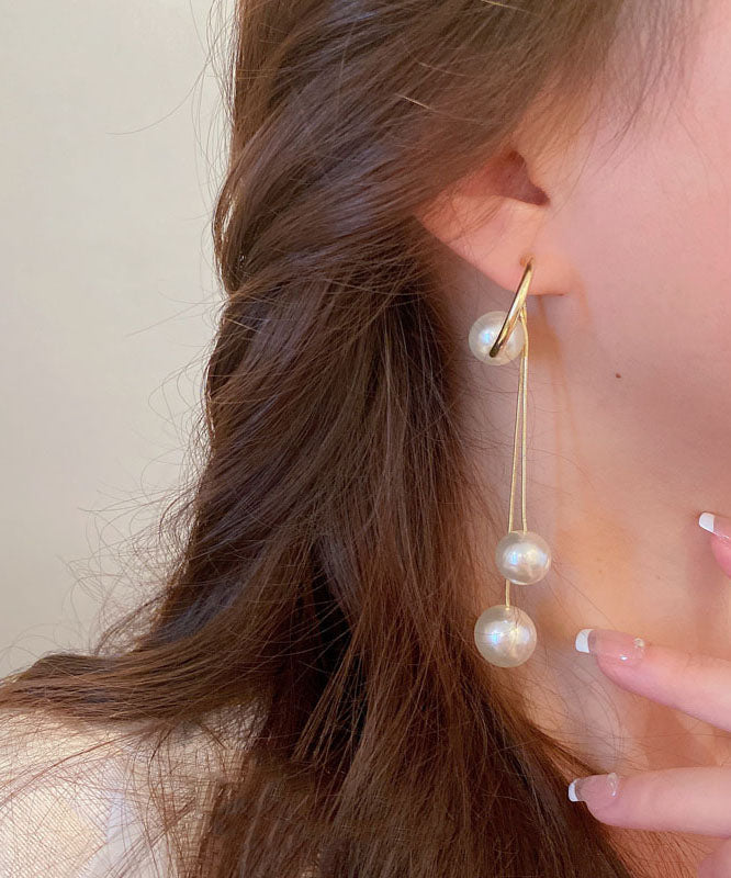 Chic White Copper Pearl Tassel Drop Earrings