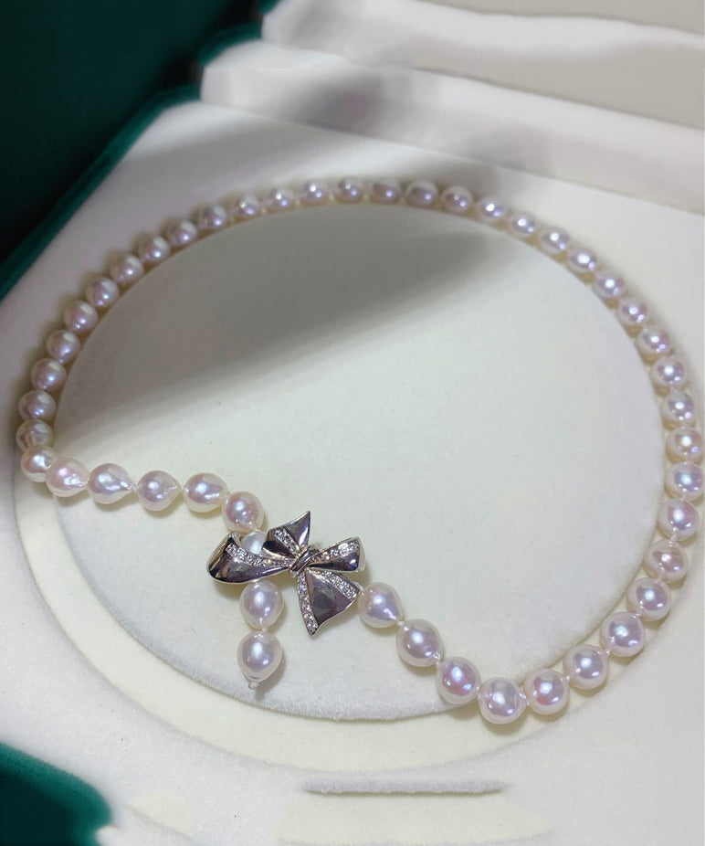 Chic White Pearl Bow Zircon Pendant Necklace