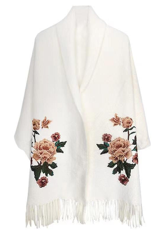 Chic White V Neck Tasseled Patchwork Mink Velvet Cardigans Fall