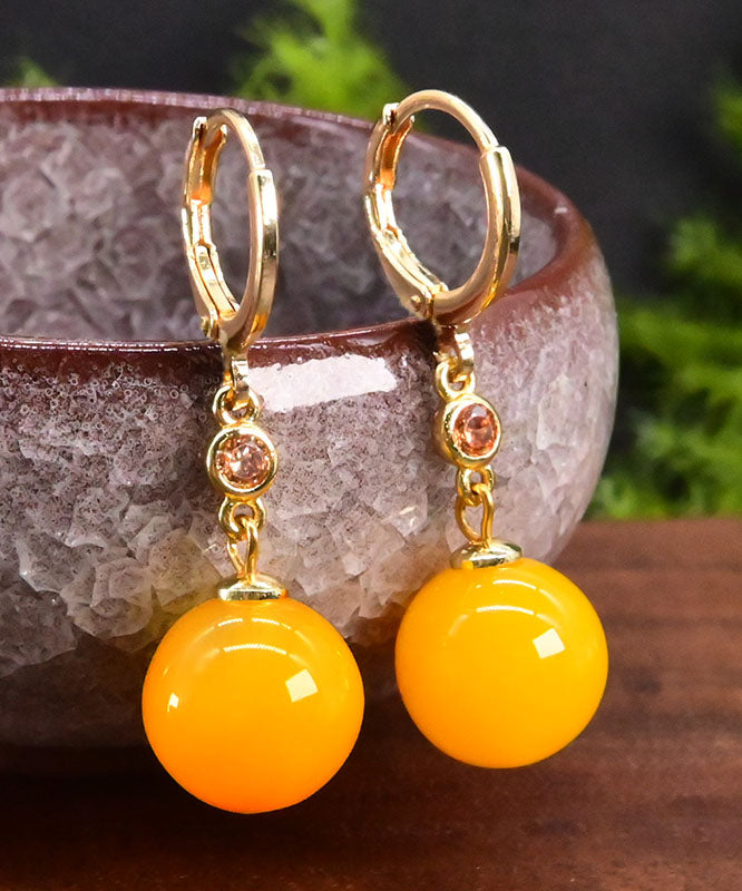 Chic Yellow 14K Gold Crystal Chalcedony Drop Earrings