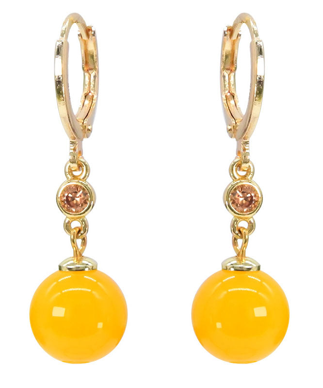 Chic Yellow 14K Gold Crystal Chalcedony Drop Earrings
