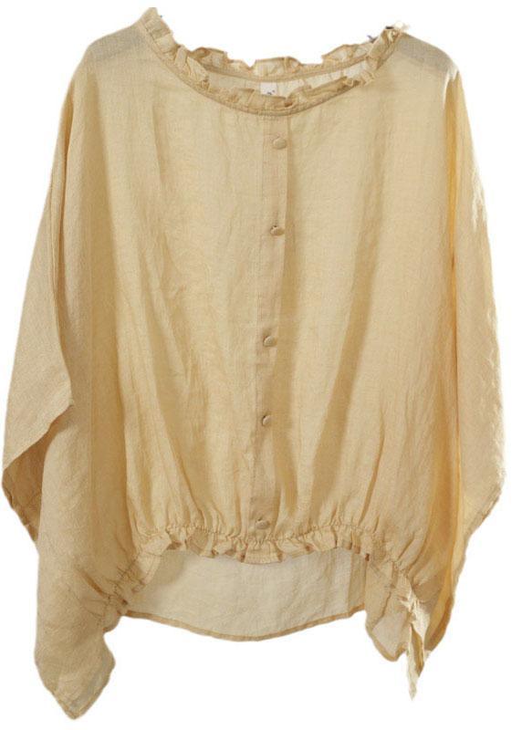 Chic Yellow Ruffled Button Fall Half Sleeve Top - Omychic