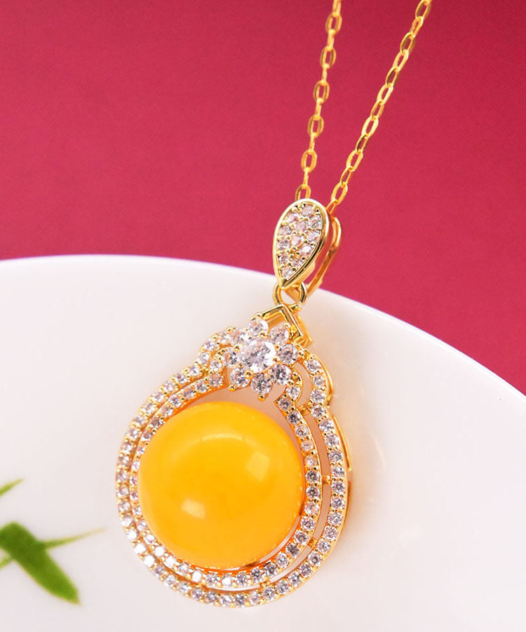 Chic Yellow Sterling Silver Zircon Beeswax Pendant Necklace