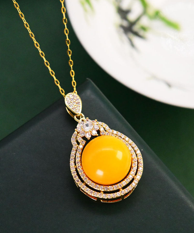 Chic Yellow Sterling Silver Zircon Beeswax Pendant Necklace