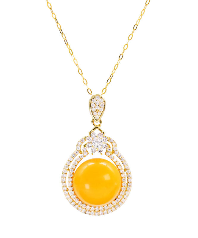 Chic Yellow Sterling Silver Zircon Beeswax Pendant Necklace