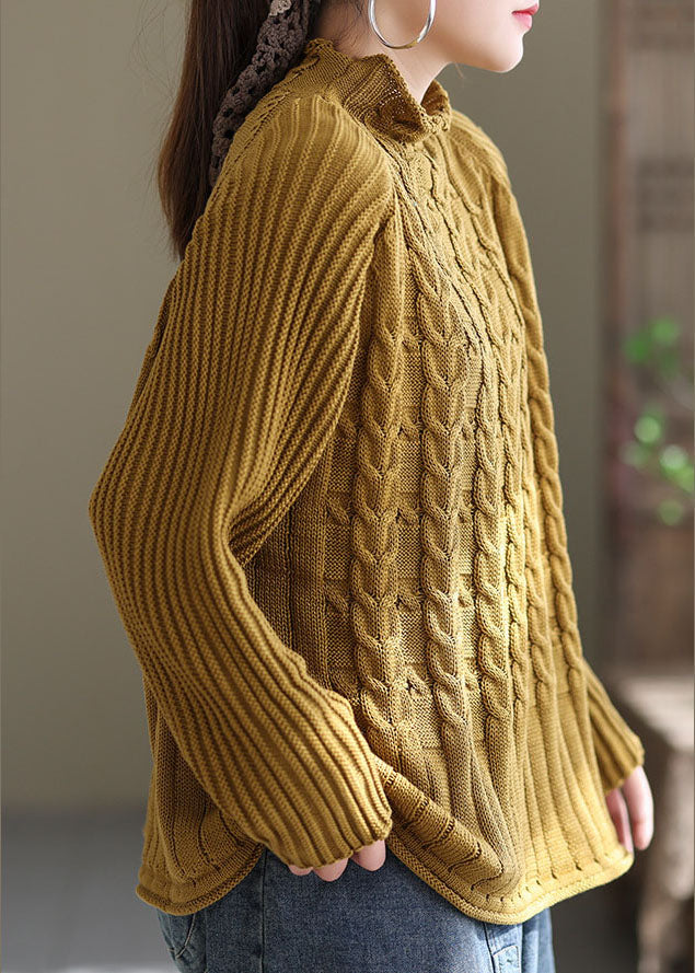 Chic Yellow Turtle Neck warm Knit sweaters Winter