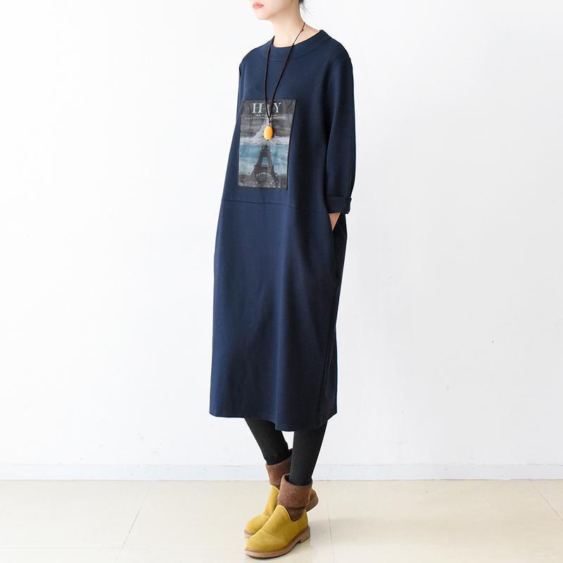 Chic alphabet cotton quilting clothes Wardrobes navy Dresses autumn - Omychic