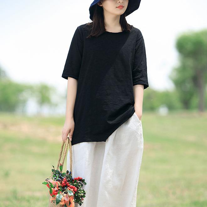 Chic asymmetric hem cotton clothes For Women Photography black shirt summer - Omychic
