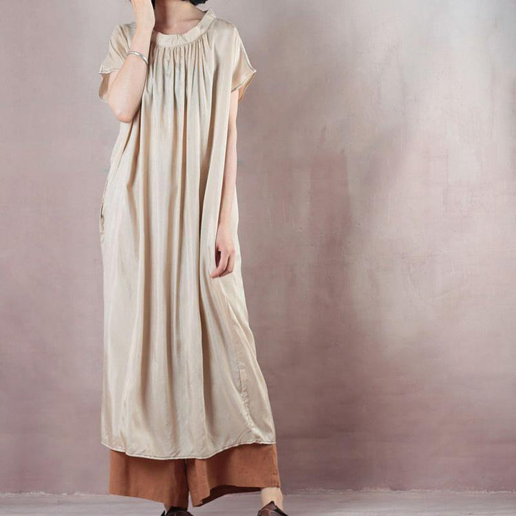 Chic beige clothes Vintage Christmas Gifts o neck Maxi Summer Dress - Omychic