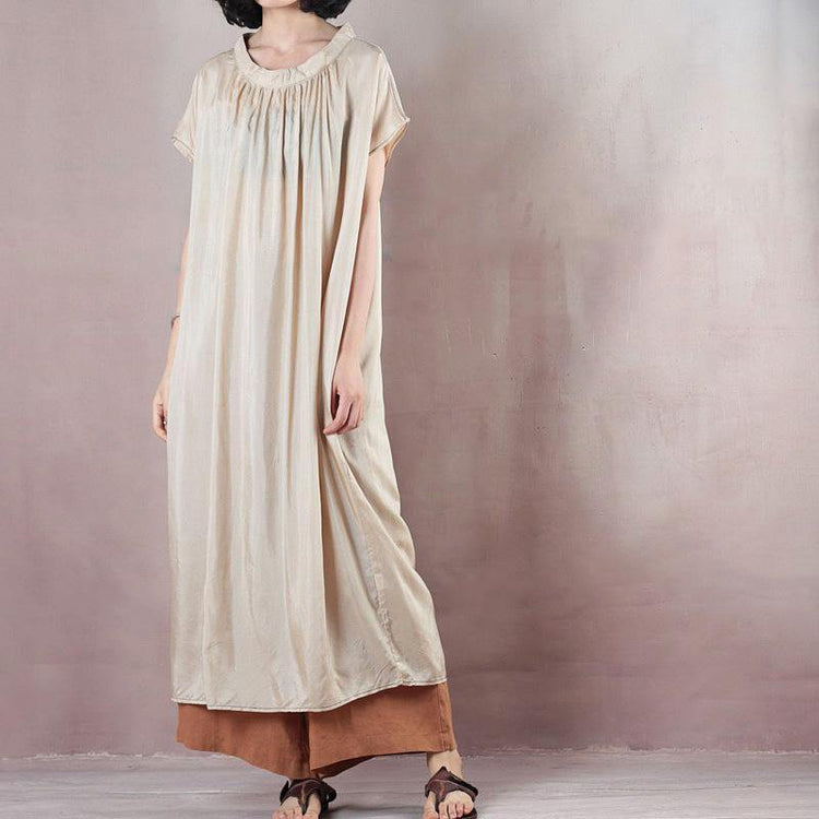 Chic beige clothes Vintage Christmas Gifts o neck Maxi Summer Dress - Omychic