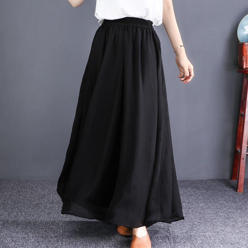Chic black chiffon clothes For Women Fitted Ideas elastic waist wide leg pants - Omychic