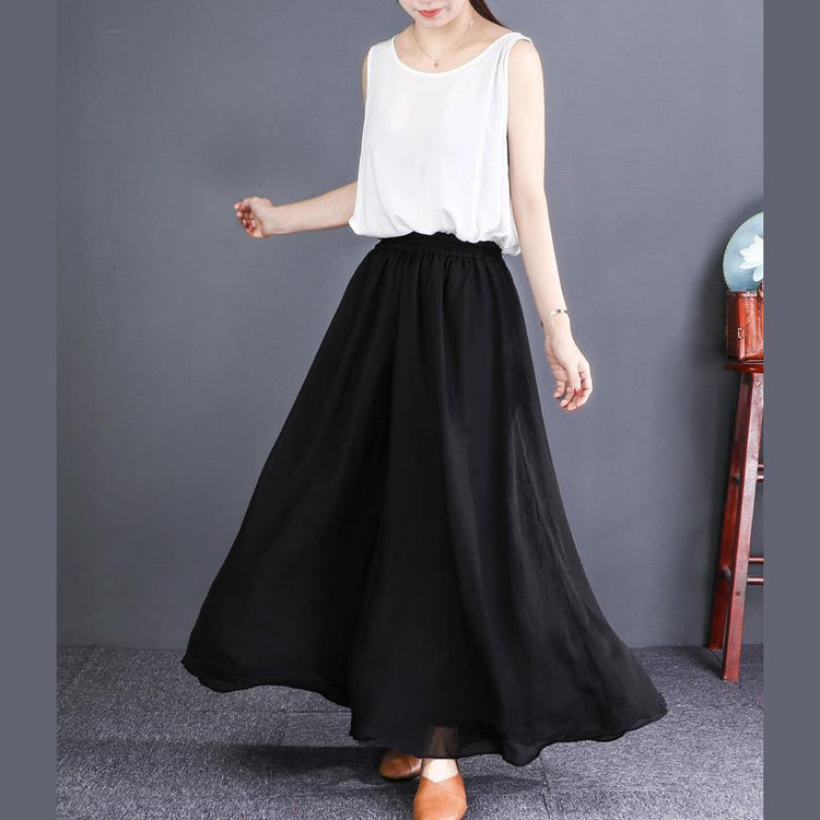 Chic black chiffon clothes For Women Fitted Ideas elastic waist wide leg pants - Omychic