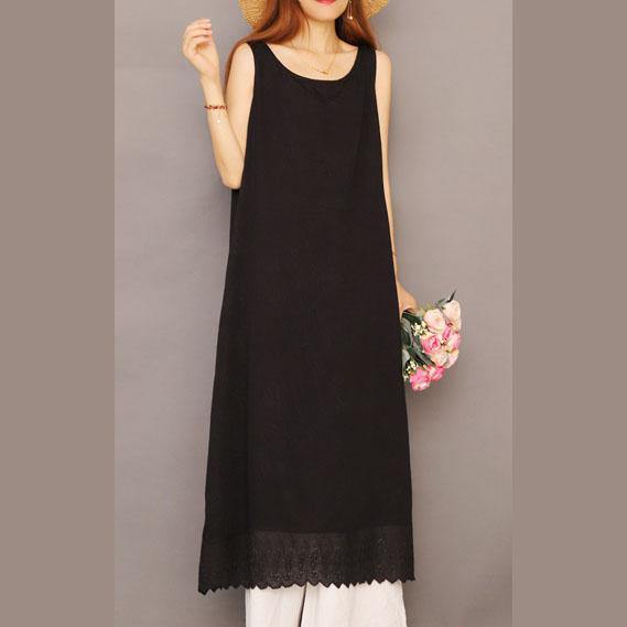 Chic black cotton Wardrobes sleeveless Jacquard A Line summer Dress - Omychic