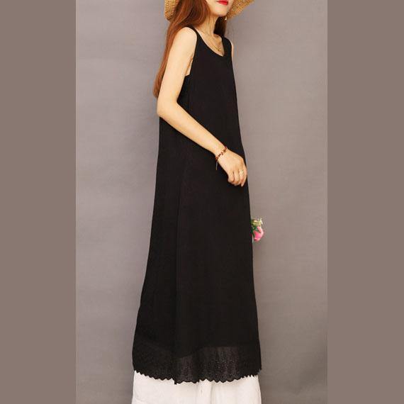 Chic black cotton Wardrobes sleeveless Jacquard A Line summer Dress - Omychic