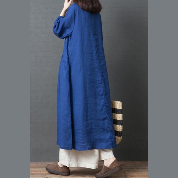 Chic blue linen clothes top quality Work Outfits o neck patchwork Vestidos De Lino  Dresses - Omychic