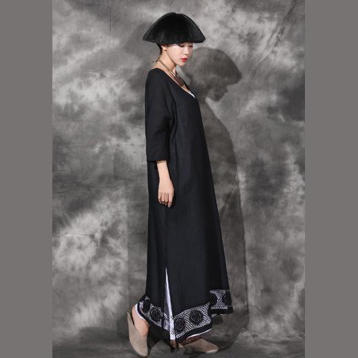 Chic bracelet sleeved cotton Tunics design black cotton Dresses v neck summer - Omychic