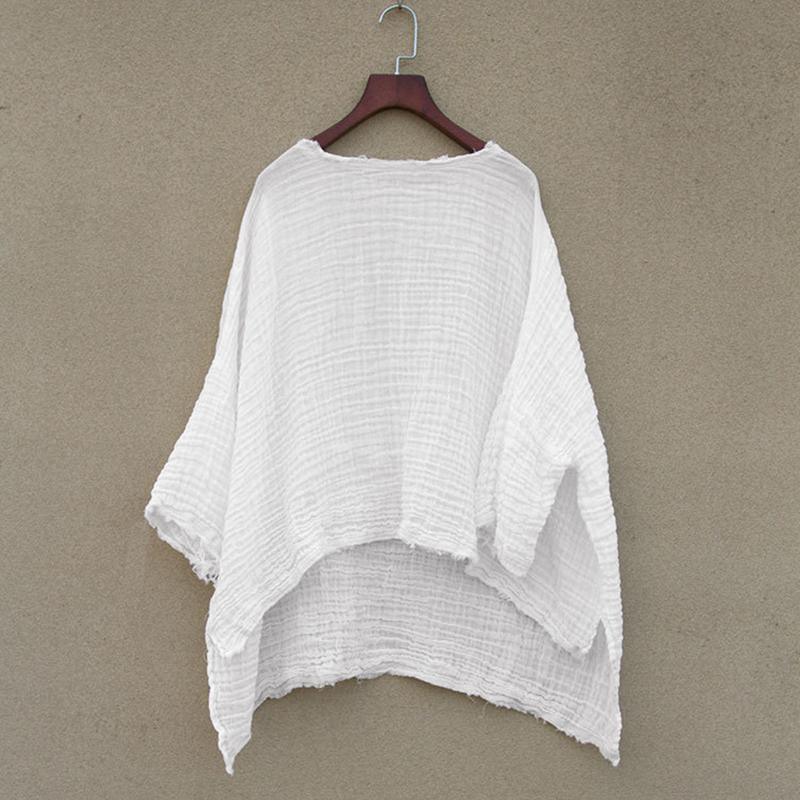 Chic cotton shirts women Pakistani Women Spring Casual Loose White Pullover T-Shirt - Omychic