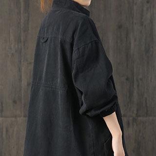 Chic drawstring cotton clothes For Women Fabrics black zippered shirts fall - Omychic