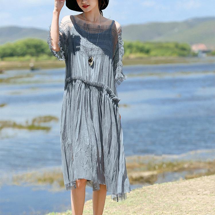 Chic gray chiffon dresses 2019 Shape o neck two pieces Vestidos De Lino Summer Dress - Omychic