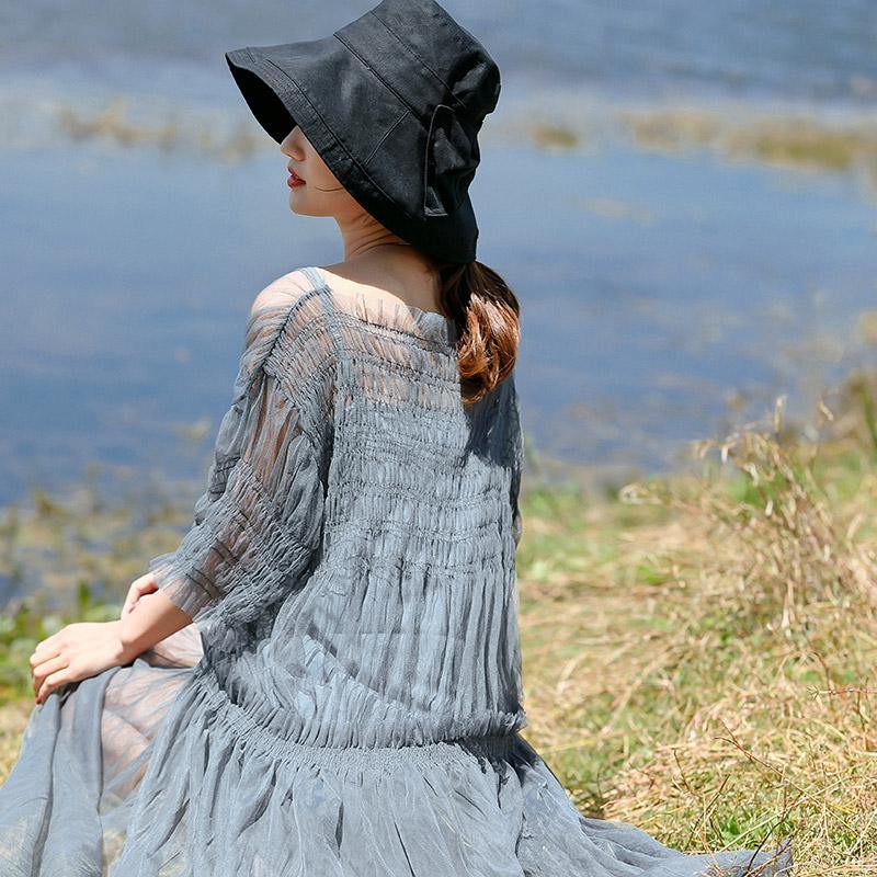 Chic gray chiffon dresses 2019 Shape o neck two pieces Vestidos De Lino Summer Dress - Omychic