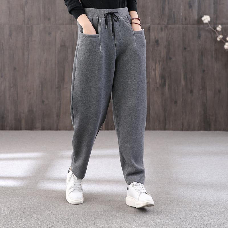 Chic gray ripped Jeans vintage drawstring elastic waist Tutorials trousers - Omychic