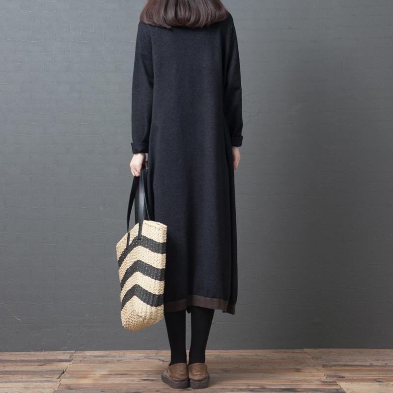 Chic high neck asymmetric Sweater dress outfit black Fuzzy sweater dresses - Omychic