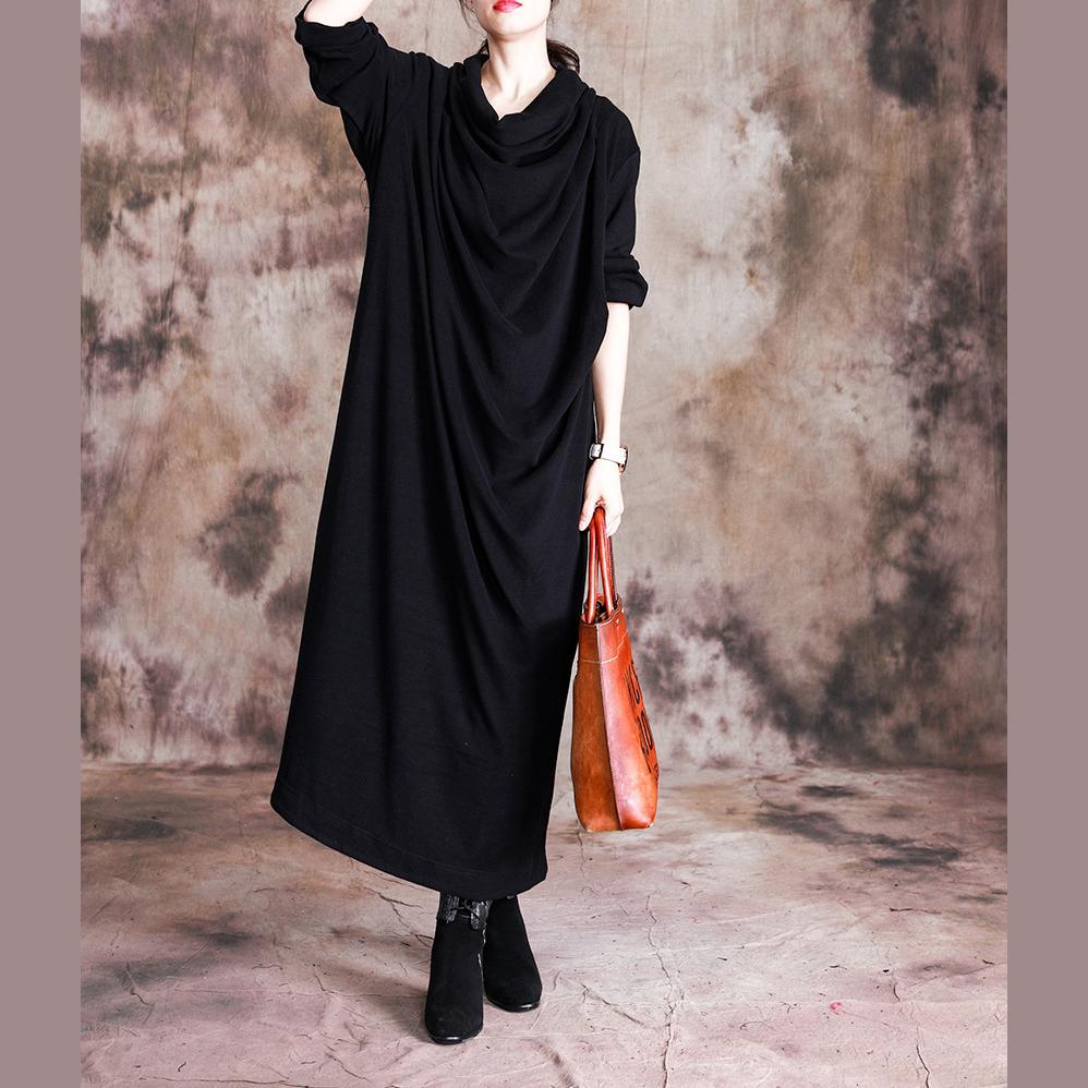Chic high neck cotton fall dress Tunic Tops black cotton robes Dresses - Omychic