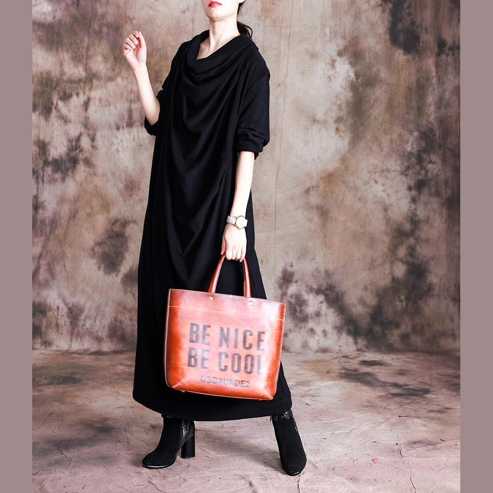 Chic high neck cotton fall dress Tunic Tops black cotton robes Dresses - Omychic