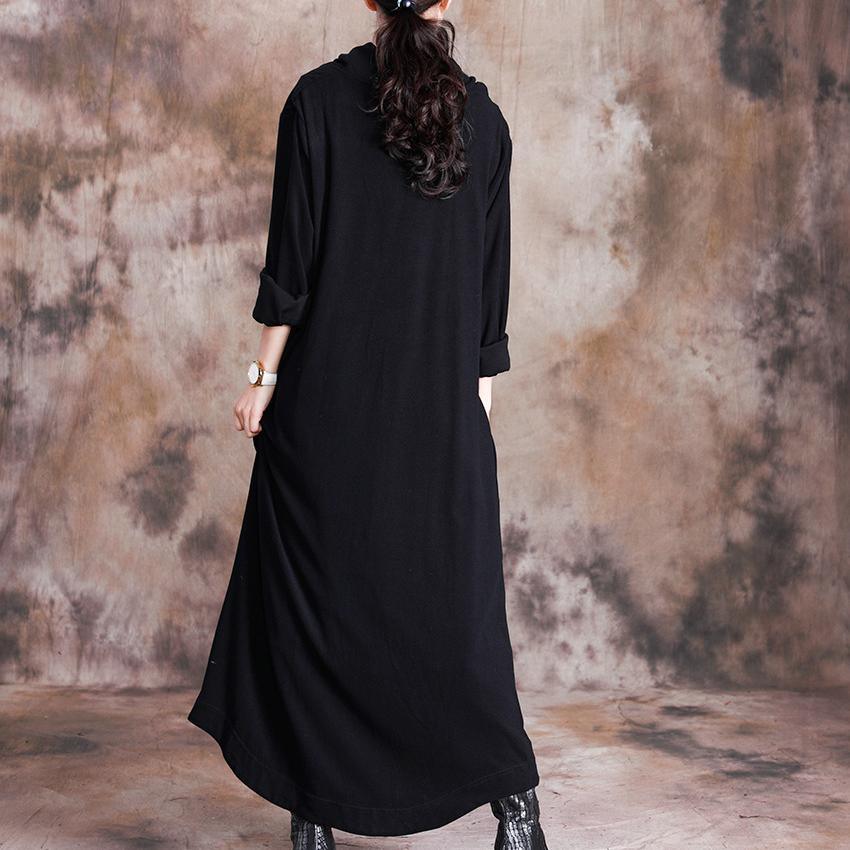 Chic high neck cotton fall dress Tunic Tops black cotton robes Dresses - Omychic