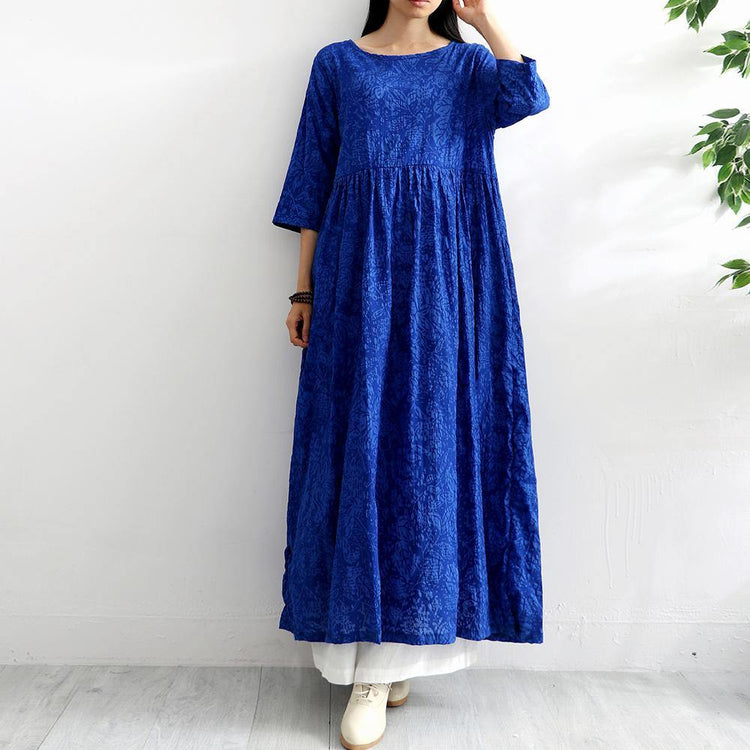 Chic high waist linen dresses Work Outfits blue half sleeve Dress summer - Omychic