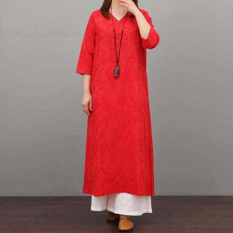 Chic jacquard cotton dresses Catwalk red Dress summer - Omychic