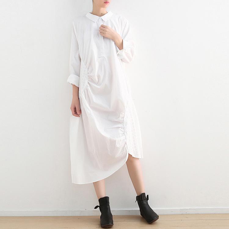 Chic lapel asymmetric cotton dresses Fitted Inspiration white cotton Dresses - Omychic