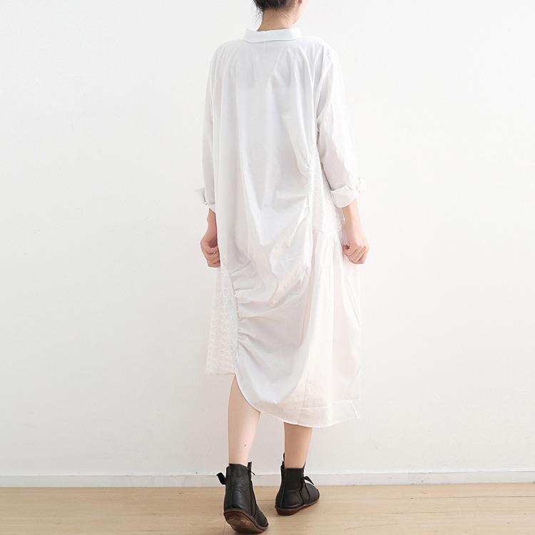 Chic lapel asymmetric cotton dresses Fitted Inspiration white cotton Dresses - Omychic