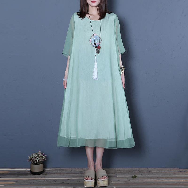 Chic light green organza clothes For Women Plus Size o neck false two pieces Art Summer Dresses - Omychic