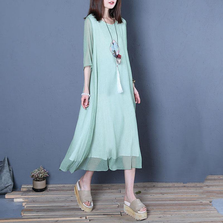 Chic light green organza clothes For Women Plus Size o neck false two pieces Art Summer Dresses - Omychic