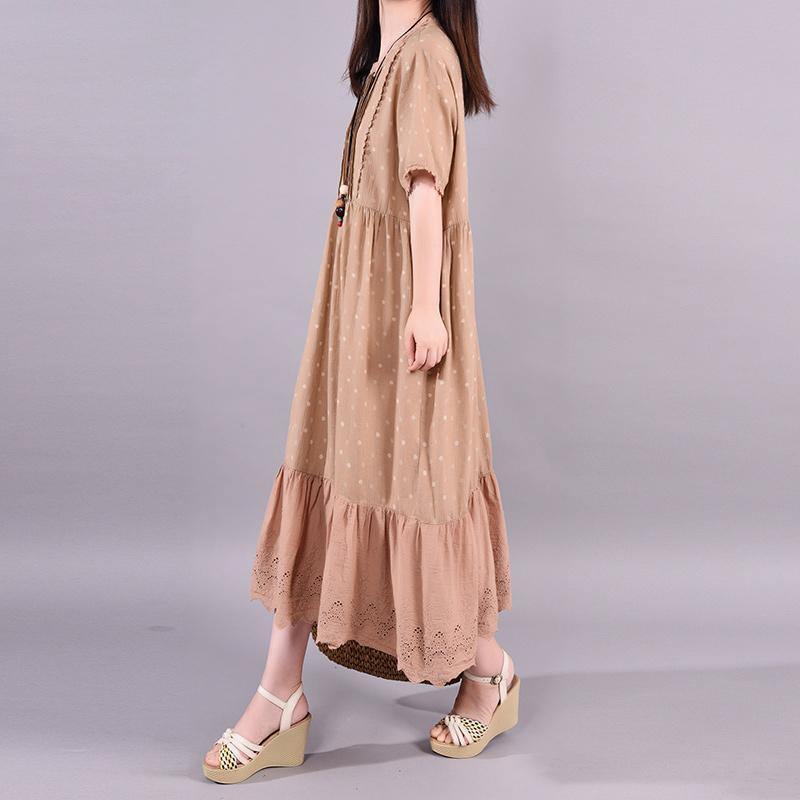 Chic linen clothes For Women Vintage Polka Dot Hollow Out Casual Loose Dress - Omychic