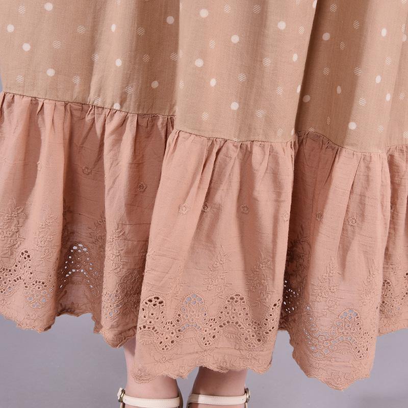 Chic linen clothes For Women Vintage Polka Dot Hollow Out Casual Loose Dress - Omychic