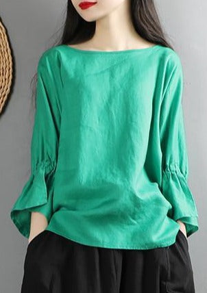 Chic low high design linen wrinkled o neck clothes Christmas Gifts green shirt - Omychic