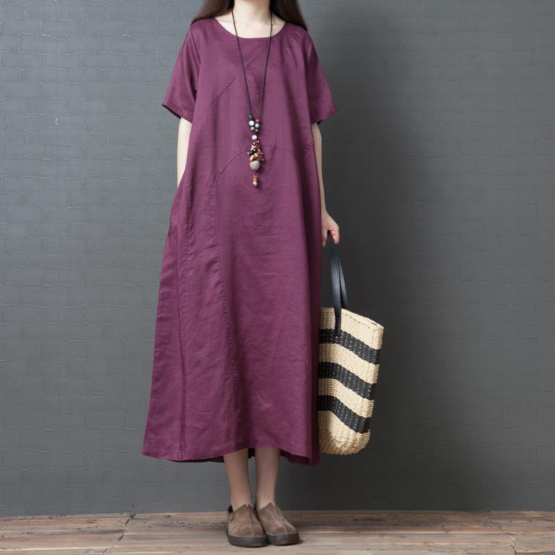 Chic o neck cotton Long Shirts Tutorials purple solid color Dress summer - Omychic
